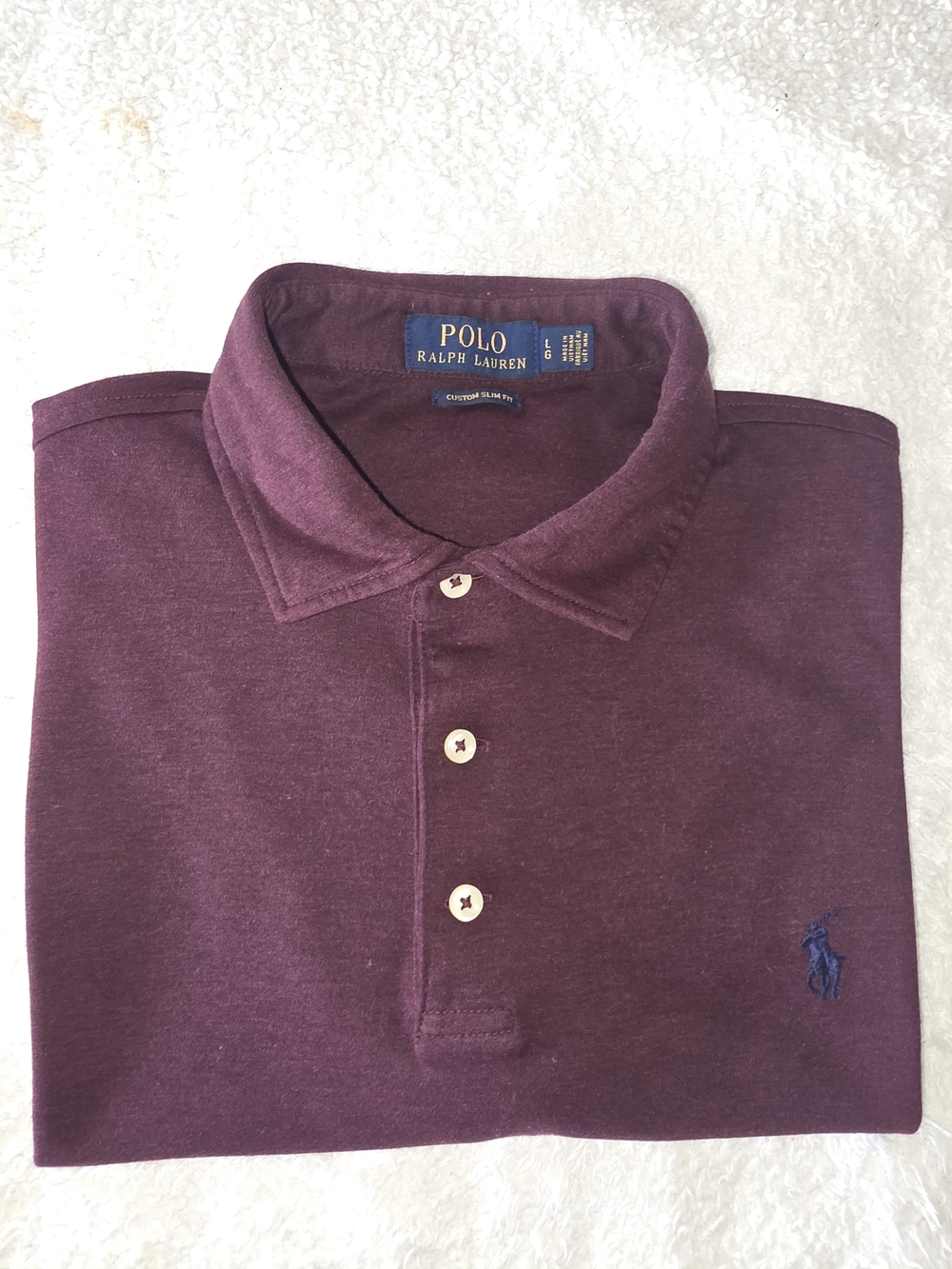 Polo by Ralph Lauren Men’s Plum Polo Shirt Custum Slim-Fit,size L-G